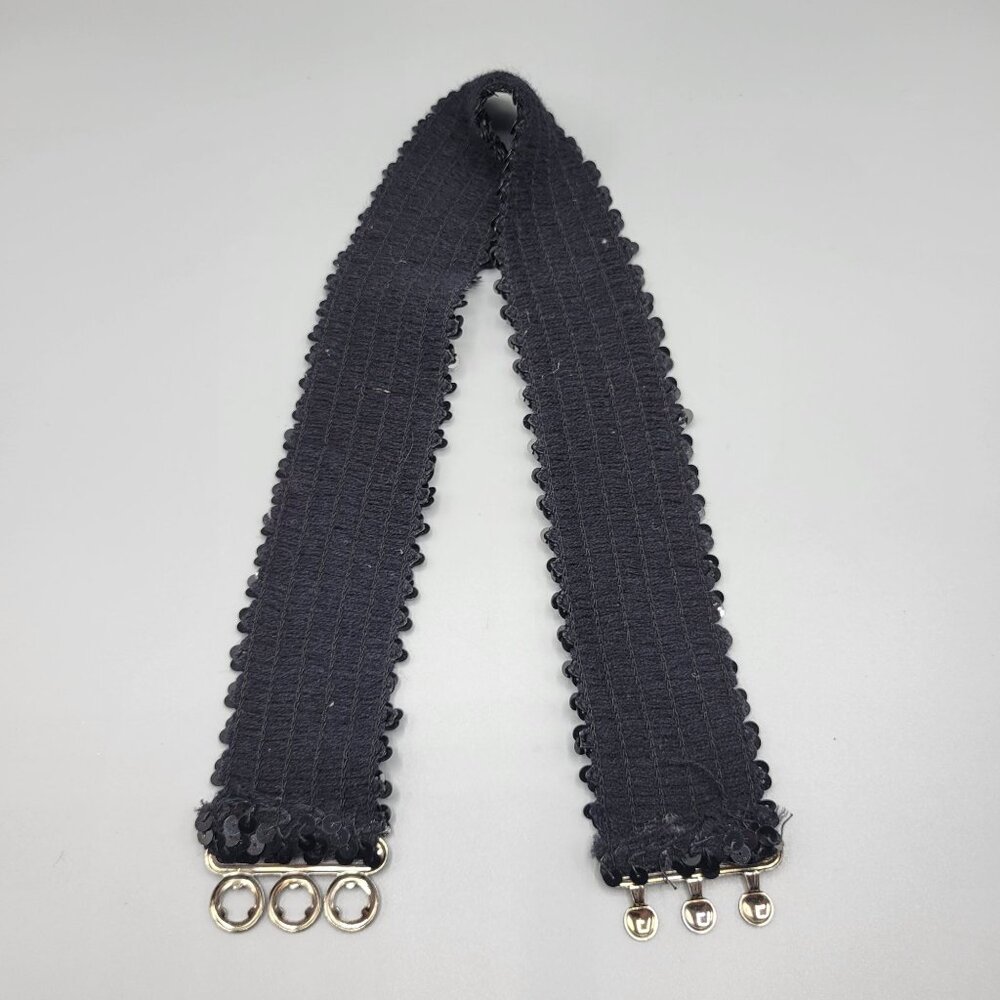 Vintage Black Sequin Elastic Stretch Belt Metal Clasp Closure Clubwear - Picture 5 of 6